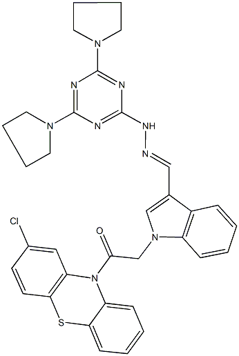 1-[2-(2-chloro-10H-phenothiazin-10-yl)-2-oxoethyl]-1H-indole-3-carbaldehyde [4,6-di(1-pyrrolidinyl)-1,3,5-triazin-2-yl]hydrazone Structure