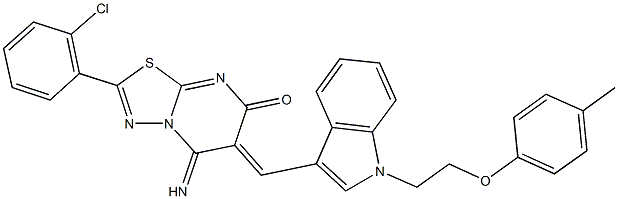 2-(2-chlorophenyl)-5-imino-6-({1-[2-(4-methylphenoxy)ethyl]-1H-indol-3-yl}methylene)-5,6-dihydro-7H-[1,3,4]thiadiazolo[3,2-a]pyrimidin-7-one 구조식 이미지