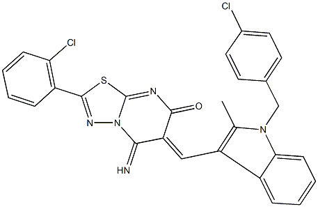 6-{[1-(4-chlorobenzyl)-2-methyl-1H-indol-3-yl]methylene}-2-(2-chlorophenyl)-5-imino-5,6-dihydro-7H-[1,3,4]thiadiazolo[3,2-a]pyrimidin-7-one Structure