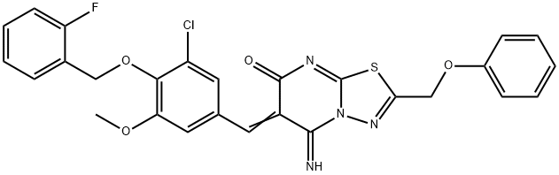 6-{3-chloro-4-[(2-fluorobenzyl)oxy]-5-methoxybenzylidene}-5-imino-2-(phenoxymethyl)-5,6-dihydro-7H-[1,3,4]thiadiazolo[3,2-a]pyrimidin-7-one Structure