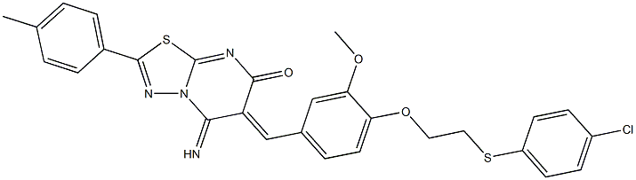 6-(4-{2-[(4-chlorophenyl)sulfanyl]ethoxy}-3-methoxybenzylidene)-5-imino-2-(4-methylphenyl)-5,6-dihydro-7H-[1,3,4]thiadiazolo[3,2-a]pyrimidin-7-one Structure