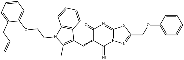 6-({1-[2-(2-allylphenoxy)ethyl]-2-methyl-1H-indol-3-yl}methylene)-5-imino-2-(phenoxymethyl)-5,6-dihydro-7H-[1,3,4]thiadiazolo[3,2-a]pyrimidin-7-one 구조식 이미지