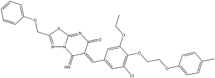 6-{3-chloro-5-ethoxy-4-[2-(4-methylphenoxy)ethoxy]benzylidene}-5-imino-2-(phenoxymethyl)-5,6-dihydro-7H-[1,3,4]thiadiazolo[3,2-a]pyrimidin-7-one Structure