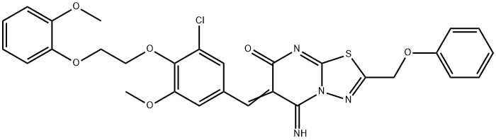 6-{3-chloro-5-methoxy-4-[2-(2-methoxyphenoxy)ethoxy]benzylidene}-5-imino-2-(phenoxymethyl)-5,6-dihydro-7H-[1,3,4]thiadiazolo[3,2-a]pyrimidin-7-one Structure