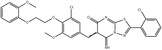 6-{3-chloro-5-methoxy-4-[2-(2-methoxyphenoxy)ethoxy]benzylidene}-2-(2-chlorophenyl)-5-imino-5,6-dihydro-7H-[1,3,4]thiadiazolo[3,2-a]pyrimidin-7-one Structure