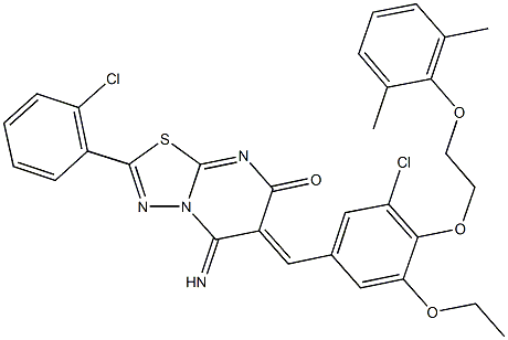 6-{3-chloro-4-[2-(2,6-dimethylphenoxy)ethoxy]-5-ethoxybenzylidene}-2-(2-chlorophenyl)-5-imino-5,6-dihydro-7H-[1,3,4]thiadiazolo[3,2-a]pyrimidin-7-one Structure