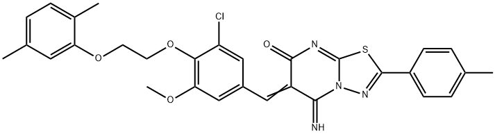 6-{3-chloro-4-[2-(2,5-dimethylphenoxy)ethoxy]-5-methoxybenzylidene}-5-imino-2-(4-methylphenyl)-5,6-dihydro-7H-[1,3,4]thiadiazolo[3,2-a]pyrimidin-7-one 구조식 이미지