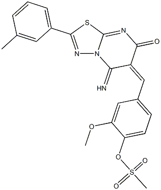 4-[(5-imino-2-(3-methylphenyl)-7-oxo-5H-[1,3,4]thiadiazolo[3,2-a]pyrimidin-6(7H)-ylidene)methyl]-2-methoxyphenyl methanesulfonate 구조식 이미지