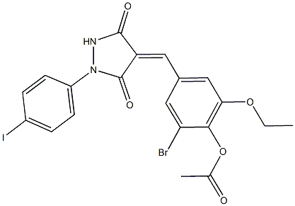 2-bromo-6-ethoxy-4-{[1-(4-iodophenyl)-3,5-dioxo-4-pyrazolidinylidene]methyl}phenyl acetate Structure