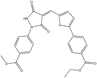 methyl 4-[4-({5-[4-(ethoxycarbonyl)phenyl]-2-furyl}methylene)-3,5-dioxo-1-pyrazolidinyl]benzoate 구조식 이미지