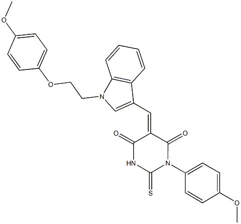 5-({1-[2-(4-methoxyphenoxy)ethyl]-1H-indol-3-yl}methylene)-1-(4-methoxyphenyl)-2-thioxodihydro-4,6(1H,5H)-pyrimidinedione 구조식 이미지