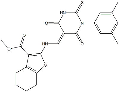 methyl 2-{[(1-(3,5-dimethylphenyl)-4,6-dioxo-2-thioxotetrahydro-5(2H)-pyrimidinylidene)methyl]amino}-4,5,6,7-tetrahydro-1-benzothiophene-3-carboxylate 구조식 이미지