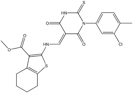 methyl 2-{[(1-(3-chloro-4-methylphenyl)-4,6-dioxo-2-thioxotetrahydro-5(2H)-pyrimidinylidene)methyl]amino}-4,5,6,7-tetrahydro-1-benzothiophene-3-carboxylate Structure