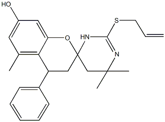 2'-(allylsulfanyl)-4',4',5-trimethyl-4-phenyl-1',4',5',6'-tetrahydrospiro[chromane-2,6'-pyrimidine]-7-ol 구조식 이미지