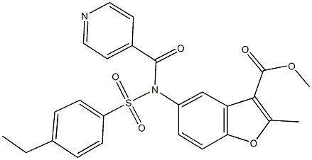 methyl 5-[[(4-ethylphenyl)sulfonyl](isonicotinoyl)amino]-2-methyl-1-benzofuran-3-carboxylate 구조식 이미지