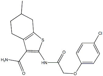 2-{[(4-chlorophenoxy)acetyl]amino}-6-methyl-4,5,6,7-tetrahydro-1-benzothiophene-3-carboxamide 구조식 이미지