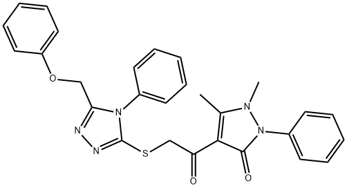 1,5-dimethyl-4-({[5-(phenoxymethyl)-4-phenyl-4H-1,2,4-triazol-3-yl]sulfanyl}acetyl)-2-phenyl-1,2-dihydro-3H-pyrazol-3-one 구조식 이미지