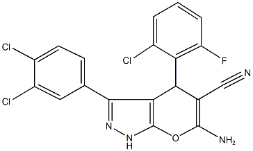 6-amino-4-(2-chloro-6-fluorophenyl)-3-(3,4-dichlorophenyl)-1,4-dihydropyrano[2,3-c]pyrazole-5-carbonitrile Structure