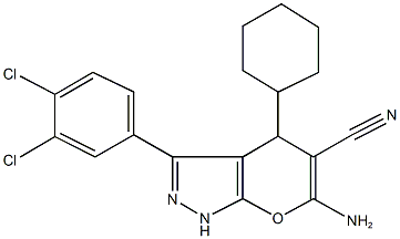 6-amino-4-cyclohexyl-3-(3,4-dichlorophenyl)-1,4-dihydropyrano[2,3-c]pyrazole-5-carbonitrile 구조식 이미지
