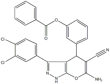 3-[6-amino-5-cyano-3-(3,4-dichlorophenyl)-1,4-dihydropyrano[2,3-c]pyrazol-4-yl]phenyl benzoate 구조식 이미지