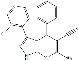 6-amino-3-(2-chlorophenyl)-4-phenyl-1,4-dihydropyrano[2,3-c]pyrazole-5-carbonitrile Structure