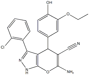 6-amino-3-(2-chlorophenyl)-4-(3-ethoxy-4-hydroxyphenyl)-1,4-dihydropyrano[2,3-c]pyrazole-5-carbonitrile Structure