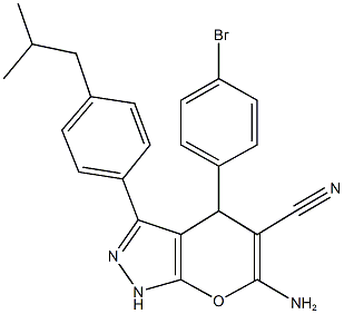 6-amino-4-(4-bromophenyl)-3-(4-isobutylphenyl)-1,4-dihydropyrano[2,3-c]pyrazole-5-carbonitrile Structure