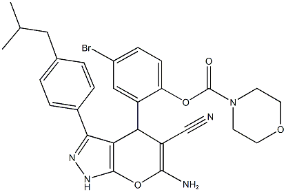 2-[6-amino-5-cyano-3-(4-isobutylphenyl)-1,4-dihydropyrano[2,3-c]pyrazol-4-yl]-4-bromophenyl 4-morpholinecarboxylate Structure
