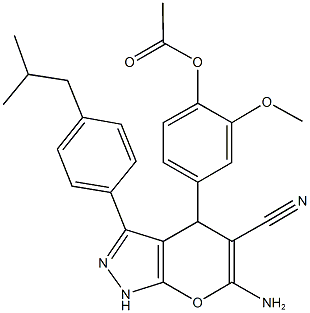 4-[6-amino-5-cyano-3-(4-isobutylphenyl)-1,4-dihydropyrano[2,3-c]pyrazol-4-yl]-2-methoxyphenyl acetate 구조식 이미지