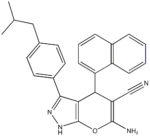 6-amino-3-(4-isobutylphenyl)-4-(1-naphthyl)-1,4-dihydropyrano[2,3-c]pyrazole-5-carbonitrile 구조식 이미지