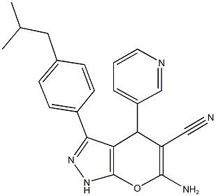 6-amino-3-(4-isobutylphenyl)-4-(3-pyridinyl)-1,4-dihydropyrano[2,3-c]pyrazole-5-carbonitrile Structure