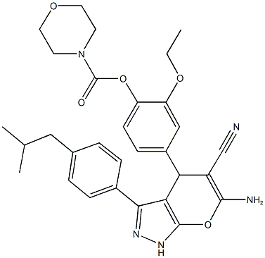 4-[6-amino-5-cyano-3-(4-isobutylphenyl)-1,4-dihydropyrano[2,3-c]pyrazol-4-yl]-2-ethoxyphenyl morpholine-4-carboxylate 구조식 이미지