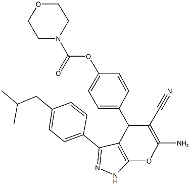 4-[6-amino-5-cyano-3-(4-isobutylphenyl)-1,4-dihydropyrano[2,3-c]pyrazol-4-yl]phenyl 4-morpholinecarboxylate 구조식 이미지