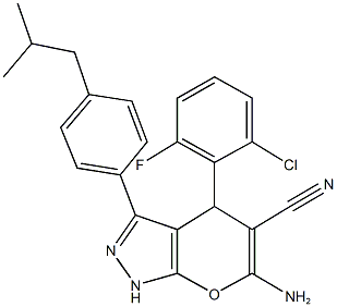 6-amino-4-(2-chloro-6-fluorophenyl)-3-(4-isobutylphenyl)-1,4-dihydropyrano[2,3-c]pyrazole-5-carbonitrile Structure