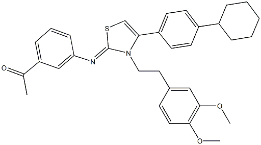 1-{3-[(4-(4-cyclohexylphenyl)-3-[2-(3,4-dimethoxyphenyl)ethyl]-1,3-thiazol-2(3H)-ylidene)amino]phenyl}ethanone 구조식 이미지