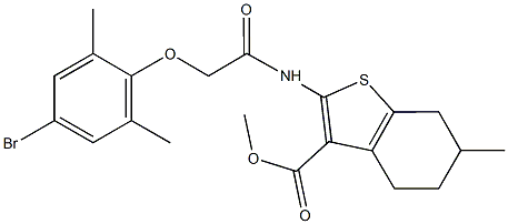 methyl 2-{[(4-bromo-2,6-dimethylphenoxy)acetyl]amino}-6-methyl-4,5,6,7-tetrahydro-1-benzothiophene-3-carboxylate Structure