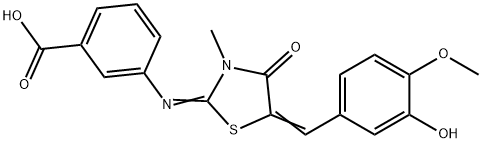 3-{[5-(3-hydroxy-4-methoxybenzylidene)-3-methyl-4-oxo-1,3-thiazolidin-2-ylidene]amino}benzoic acid Structure