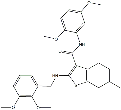 2-[(2,3-dimethoxybenzyl)amino]-N-(2,5-dimethoxyphenyl)-6-methyl-4,5,6,7-tetrahydro-1-benzothiophene-3-carboxamide 구조식 이미지