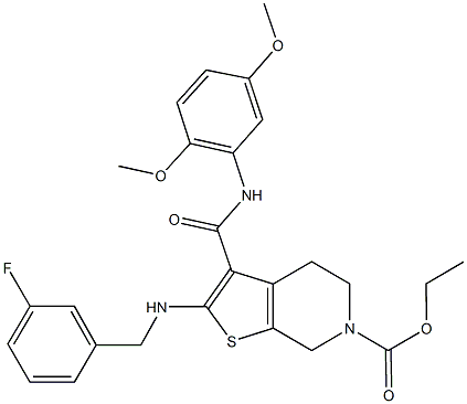 ethyl 3-[(2,5-dimethoxyanilino)carbonyl]-2-[(3-fluorobenzyl)amino]-4,7-dihydrothieno[2,3-c]pyridine-6(5H)-carboxylate Structure