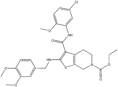 ethyl 3-[(5-chloro-2-methoxyanilino)carbonyl]-2-[(3,4-dimethoxybenzyl)amino]-4,7-dihydrothieno[2,3-c]pyridine-6(5H)-carboxylate 구조식 이미지