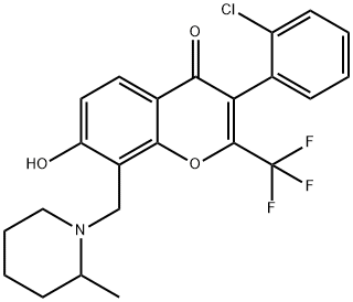 3-(2-chlorophenyl)-7-hydroxy-8-[(2-methyl-1-piperidinyl)methyl]-2-(trifluoromethyl)-4H-chromen-4-one 구조식 이미지