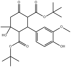 di(tert-butyl) 4-hydroxy-2-(4-hydroxy-3-methoxyphenyl)-4-methyl-6-oxo-1,3-cyclohexanedicarboxylate Structure