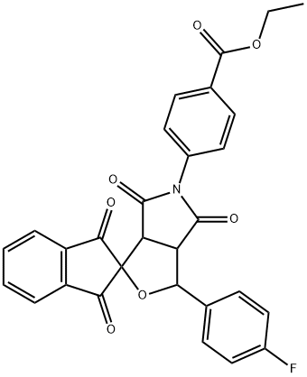 5-[4-(ethoxycarbonyl)phenyl]-3-(4-fluorophenyl)-4,6-dioxohexahydrospiro(1H-furo[3,4-c]pyrrole-1,2'-[1,3]-dioxoindane) Structure