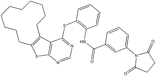 N-[2-(5,6,7,8,9,10,11,12,13,14-decahydrocyclododeca[4,5]thieno[2,3-d]pyrimidin-4-ylsulfanyl)phenyl]-3-(2,5-dioxo-1-pyrrolidinyl)benzamide 구조식 이미지