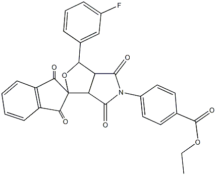 ethyl 4-(1-(3-fluorophenyl)-1',3',4,6(2'H)-tetraoxo-3a,4,6,6a-tetrahydrospiro[1H-furo[3,4-c]pyrrole-3,2'-(1'H)-indene]-5(3H)-yl)benzoate 구조식 이미지