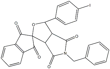 5-benzyl-1-(4-iodophenyl)-3a,6a-dihydrospiro[1H-furo[3,4-c]pyrrole-3,2'-(1'H)-indene]-1',3',4,6(2'H,3H,5H)-tetrone Structure