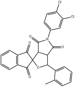5-(3,4-dichlorophenyl)-1-(2-methylphenyl)dihydrospiro(1H-furo[3,4-c]pyrrole-3,2'-[1'H]-indene-)-1',3',4,6(2'H,3H,5H)-tetrone Structure