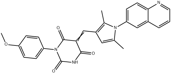 5-{[2,5-dimethyl-1-(6-quinolinyl)-1H-pyrrol-3-yl]methylene}-1-(4-methoxyphenyl)-2,4,6(1H,3H,5H)-pyrimidinetrione Structure