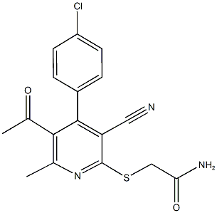 2-{[5-acetyl-4-(4-chlorophenyl)-3-cyano-6-methyl-2-pyridinyl]sulfanyl}acetamide 구조식 이미지