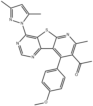 1-[4-(3,5-dimethyl-1H-pyrazol-1-yl)-9-(4-methoxyphenyl)-7-methylpyrido[3',2':4,5]thieno[3,2-d]pyrimidin-8-yl]ethanone 구조식 이미지